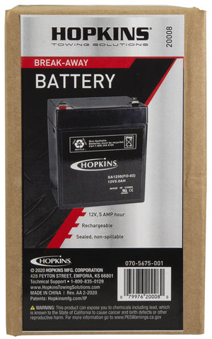 Hopkins Mfg 20008 Trailer Breakaway System Battery||||87||h2220008||2021508