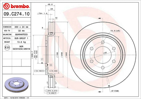 Product of Brembo 09C27411C02 Vented 1 Piece Brake Rotor 