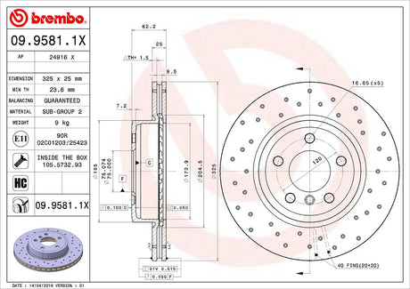 Product of Brembo 0995811XC02 Xtra Vented Cross Drilled 1 Piece Brake Rotor 
