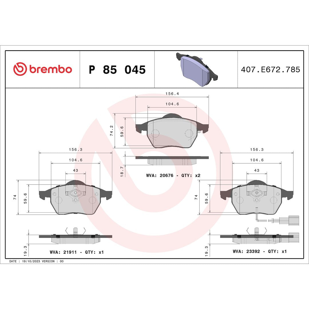 Brembo P85045 Brake Pad||p85045_Drw.Jpg||88||brmp85045||1754229