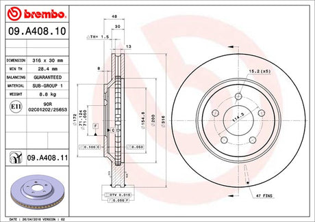 Product of Brembo 09A40811C02 Vented 1 Piece Brake Rotor 