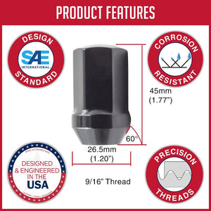 Product of Coyote Wheel Accessories 531167BLK 60 Degree Conical 9/16x18 Lug Nut 