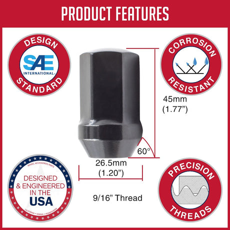 Product of Coyote Wheel Accessories 531167BLK 60 Degree Conical 9/16x18 Lug Nut 