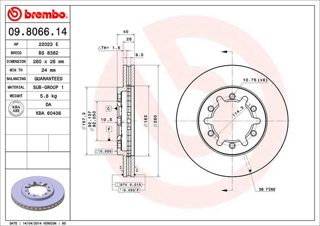 Product of Brembo 09806614C02 Vented 1 Piece Brake Rotor 
