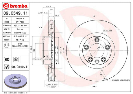 Product of Brembo 09C54911C02 Vented 1 Piece Brake Rotor 