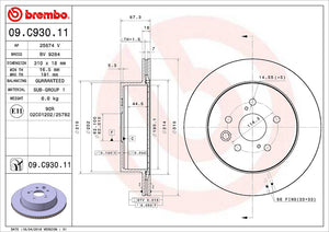 Product of Brembo 09C93011C02 Vented 1 Piece Brake Rotor 
