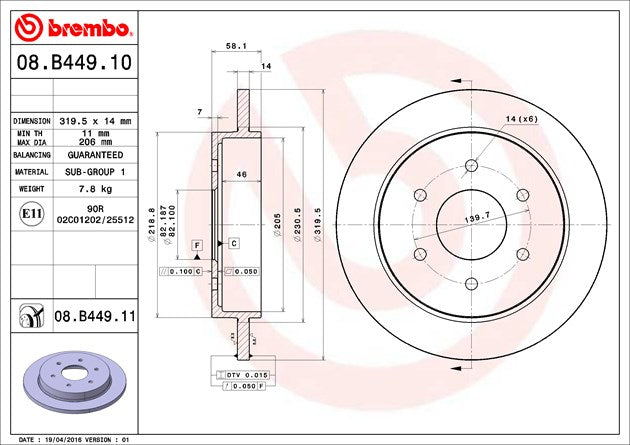 Product of Brembo 08B44911C02 Solid 1 Piece Brake Rotor 