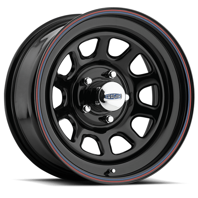 Product of Cragar 15x8 Black With Red And Blue Stripes Wheel - 5x4.50 Bolt Pattern 