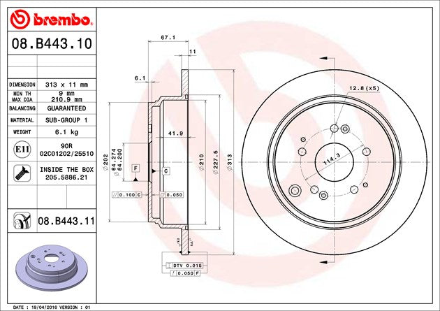 Product of Brembo 08B44311C02 Solid 1 Piece Brake Rotor 