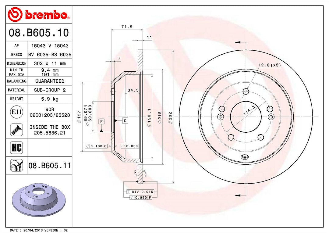 Brembo 08b60511c02 Brake Rotor||08.B605.11_2.Jpg||87||brm08b60511||1653732