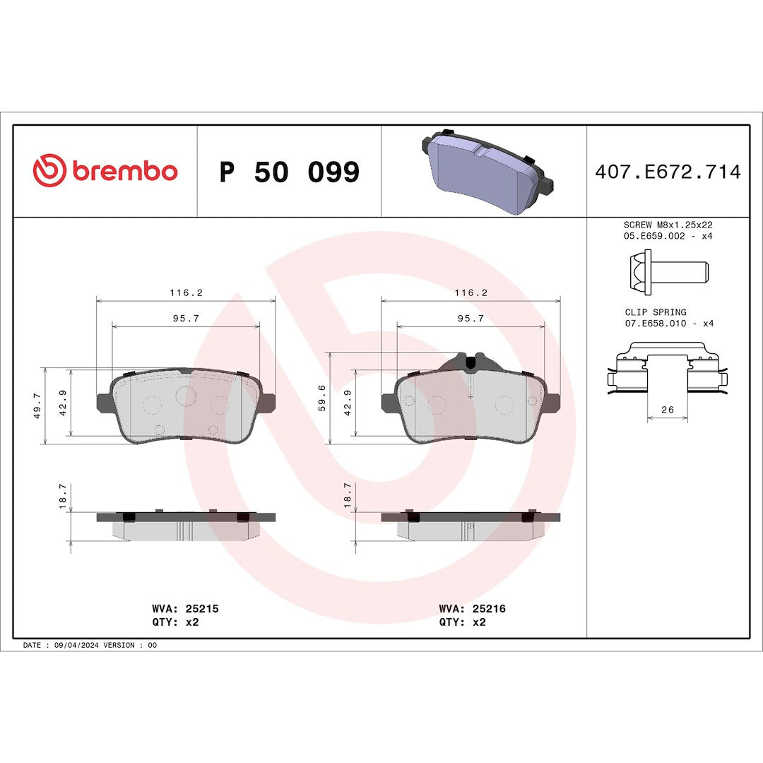 Brembo P50099 Brake Pad||p50099_Drw.Jpg||87||brmp50099||1753549