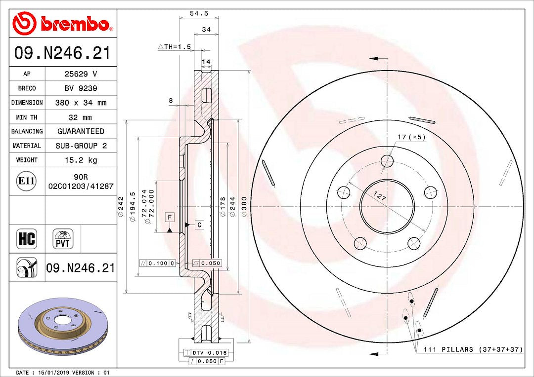 Brembo 09n24621c02 Brake Rotor||||87||brm09n24621||2008831