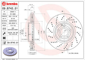 Product of Brembo 09B74251C02 Vented Cross Drilled 1 Piece Brake Rotor 
