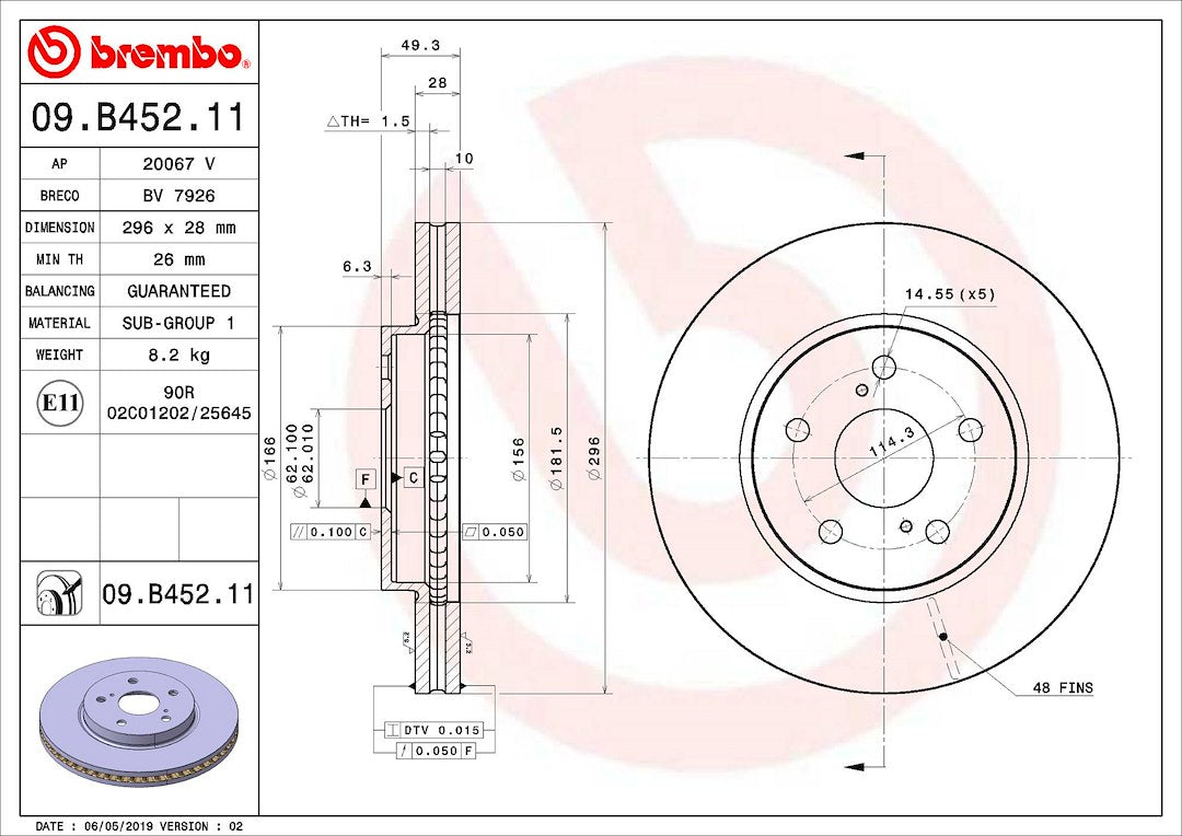 Product of Brembo 09B45211C02 Vented 1 Piece Brake Rotor 