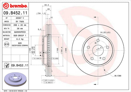 Product of Brembo 09B45211C02 Vented 1 Piece Brake Rotor 