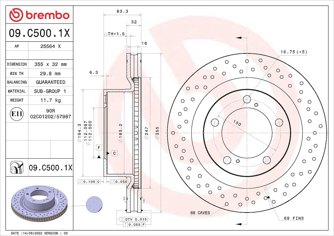 Brembo 09c5001xc02 Brake Rotor||09c5001xc02_3.Jpg||88||brm09c5001x||1684310