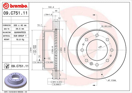 Product of Brembo 09C75110C02 Vented 1 Piece Brake Rotor 