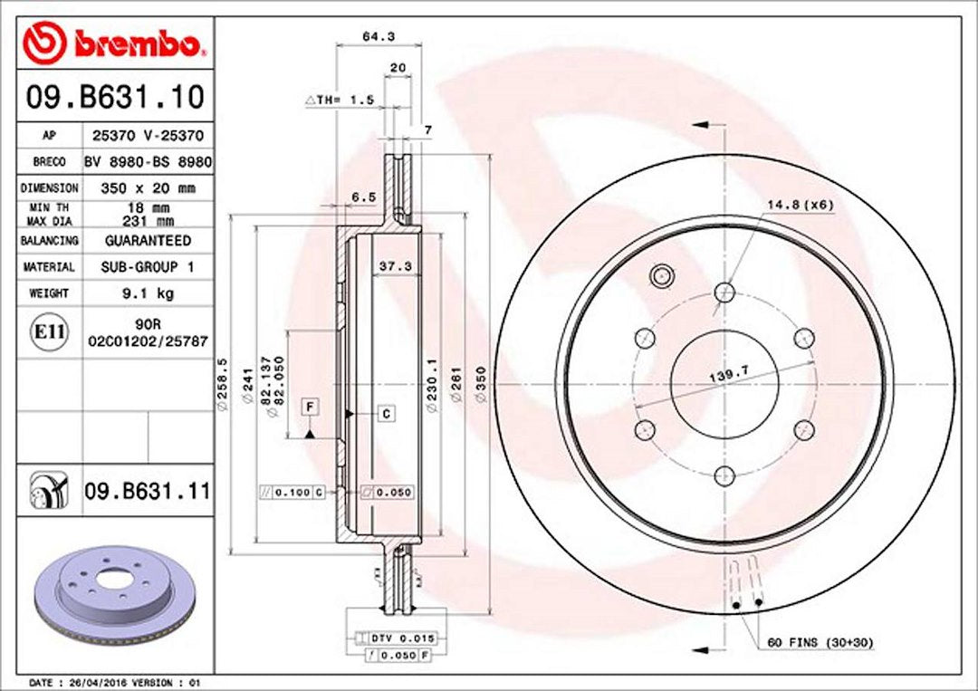 Product of Brembo 09B63111C02 Vented 1 Piece Brake Rotor 