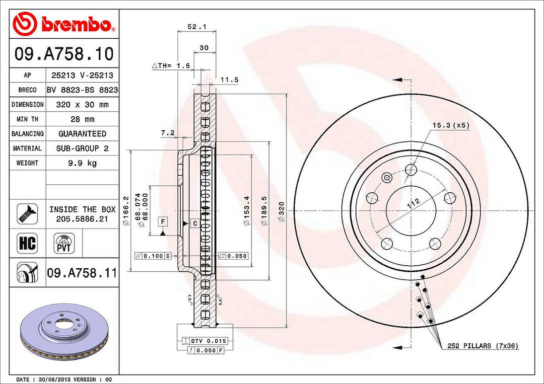 Product of Brembo 09A75811C02 Vented 1 Piece Brake Rotor 