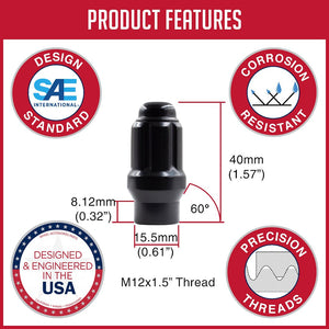 Product of Coyote Wheel Accessories 671145BLK 60 Degree Conical 12x1.5 Lug Nut 