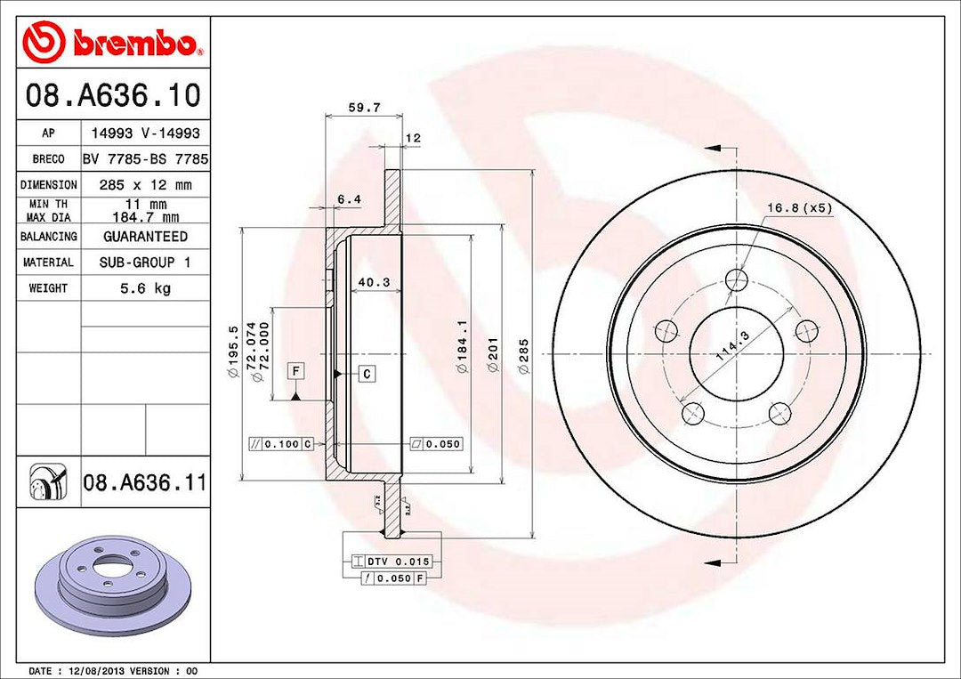 Product of Brembo 08A63611C02 Solid 1 Piece Brake Rotor 
