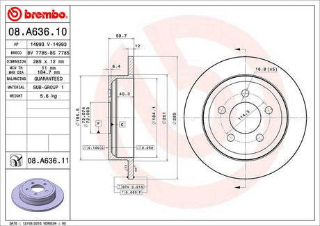 Product of Brembo 08A63611C02 Solid 1 Piece Brake Rotor 