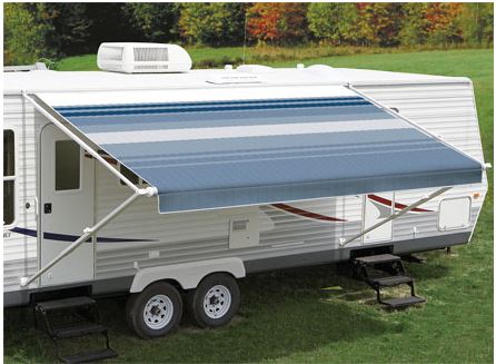 Product of Carefree RV 86128D8D RV Patio Electric/ Manual Awning , Black/ Gray Dune Stripes 