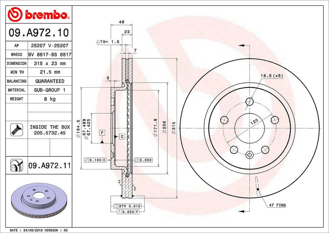 Product of Brembo 09A97211C02 Vented 1 Piece Brake Rotor 