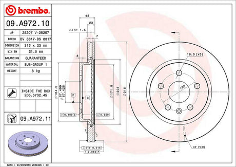 Product of Brembo 09A97211C02 Vented 1 Piece Brake Rotor 