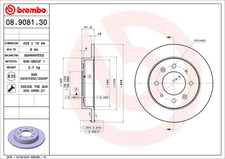 Product of Brembo 08908130C02 Solid 1 Piece Brake Rotor 