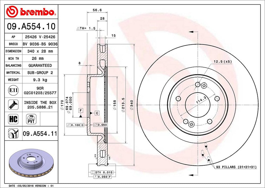 Product of Brembo 09B55411C02 Vented 1 Piece Brake Rotor 