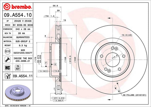 Product of Brembo 09B55411C02 Vented 1 Piece Brake Rotor 