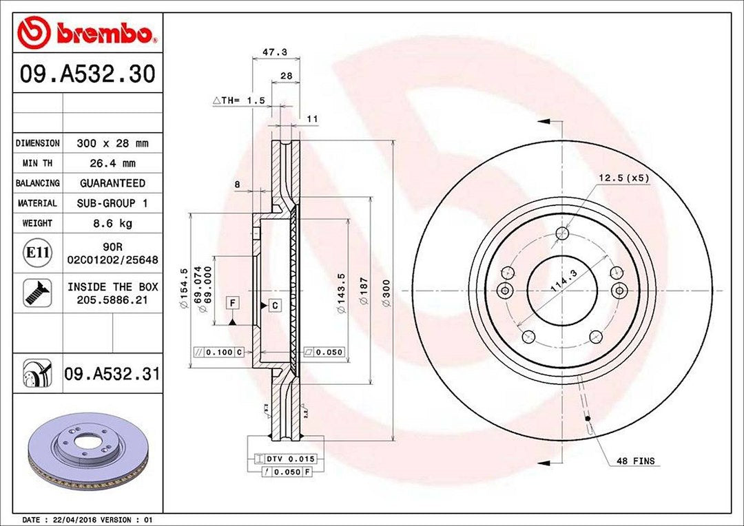 Product of Brembo 09A53231C02 Vented 1 Piece Brake Rotor 