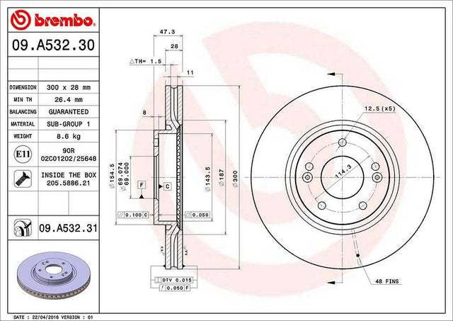 Product of Brembo 09A53231C02 Vented 1 Piece Brake Rotor 