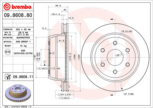 Product of Brembo 09860881C02 Vented 1 Piece Brake Rotor 