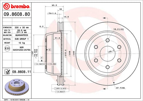 Product of Brembo 09860881C02 Vented 1 Piece Brake Rotor 