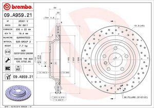 Product of Brembo 09A95921C02 Vented Cross Drilled 1 Piece Brake Rotor 