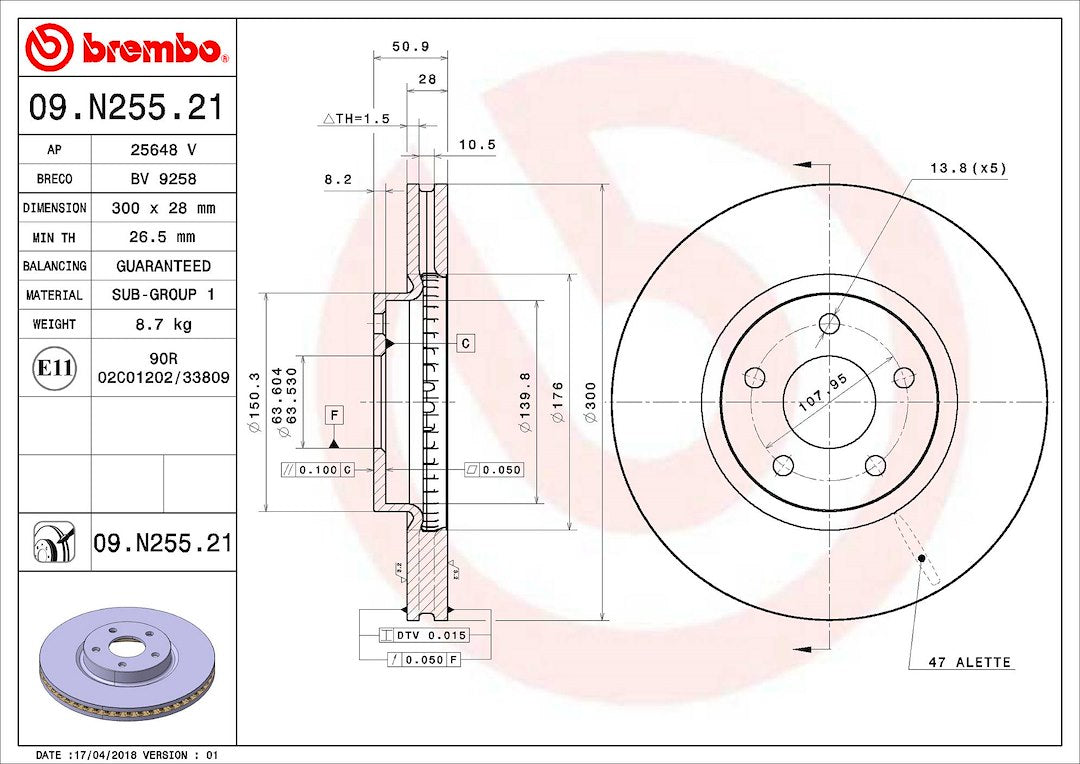 Product of Brembo 09N25521C02 Vented 1 Piece Brake Rotor 