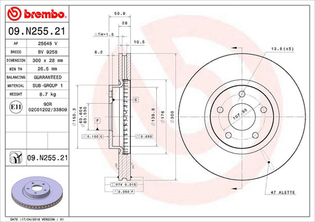 Product of Brembo 09N25521C02 Vented 1 Piece Brake Rotor 