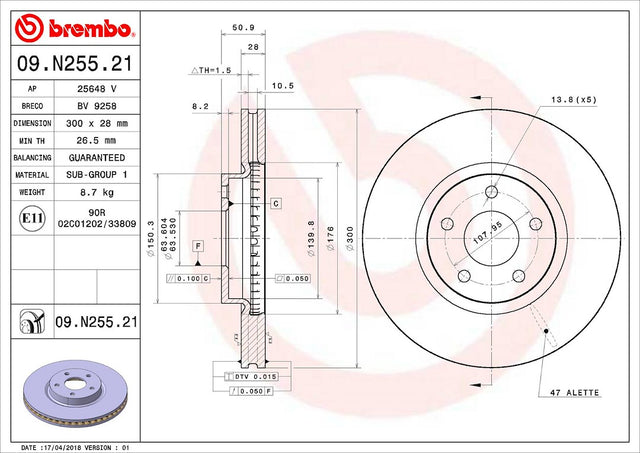 Product of Brembo 09N25521C02 Vented 1 Piece Brake Rotor 