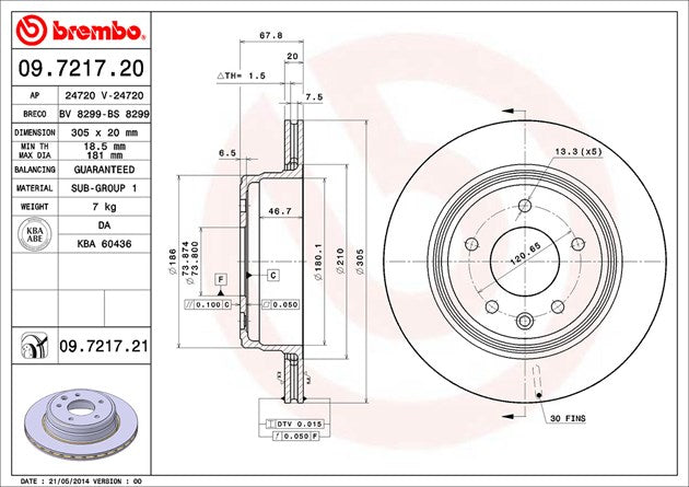 Product of Brembo 09721721C02 Vented 1 Piece Brake Rotor 