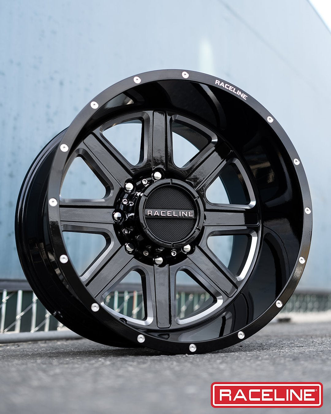 Product of Raceline 16x8 Black With Natural Accents Wheel - 5x4.50 Bolt Pattern 