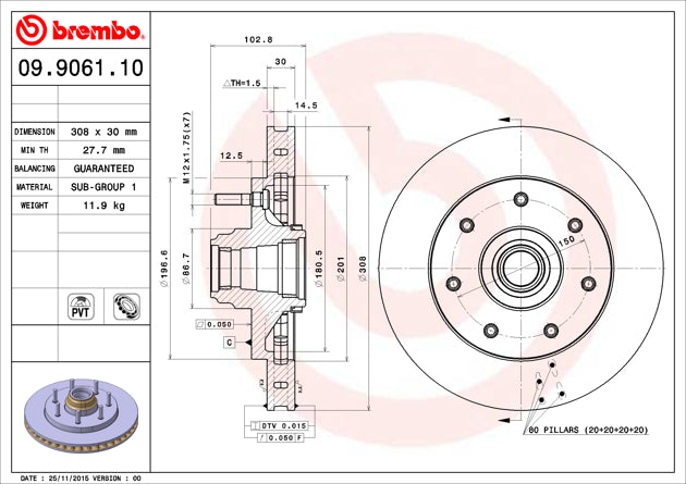 Product of Brembo 09906110C02 Vented 1 Piece Brake Rotor 