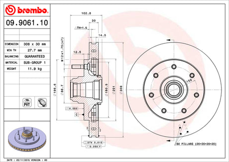 Product of Brembo 09906110C02 Vented 1 Piece Brake Rotor 