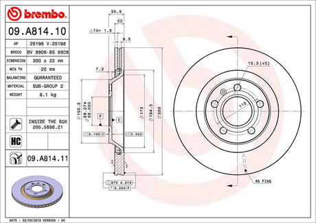 Product of Brembo 09A81411C02 Vented 1 Piece Brake Rotor 