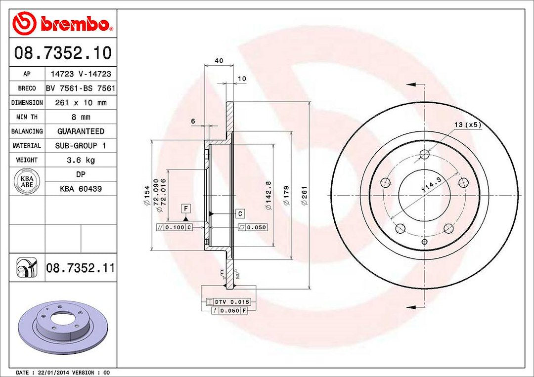 Product of Brembo 08735211C02 Solid 1 Piece Brake Rotor 