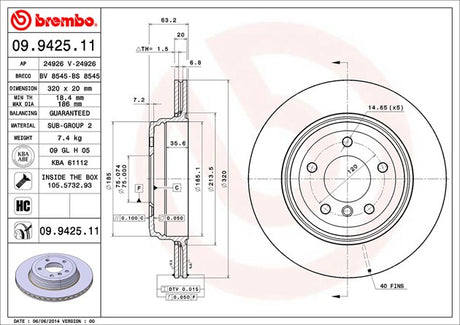 Product of Brembo 09942511C02 Vented 1 Piece Brake Rotor 