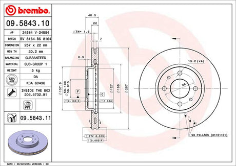 Product of Brembo 09584311C02 Vented 1 Piece Brake Rotor 