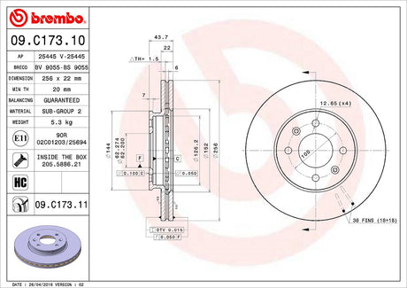 Product of Brembo 09C17311C02 Vented 1 Piece Brake Rotor 