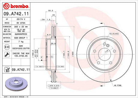 Product of Brembo 09A74211C02 Vented 1 Piece Brake Rotor 
